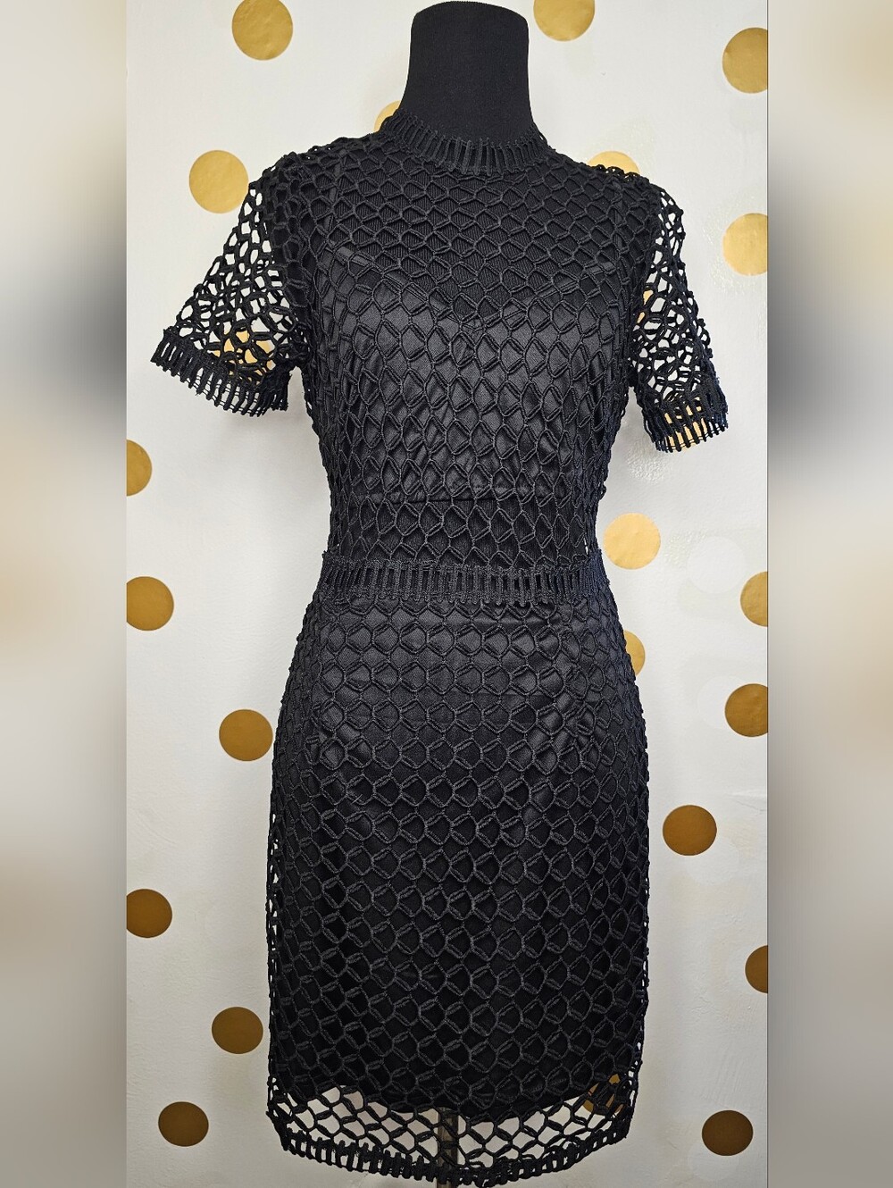 Charlotte Russe Black Crochet Midi Sheath Dress - Size: Medium